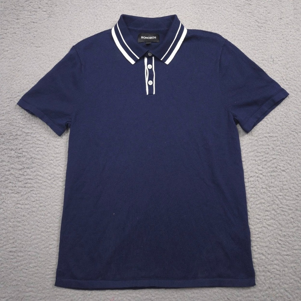 Bonobos Polo Shirt Men S Navy Blue 100% Cotton Pique Tipped Short Sleeve